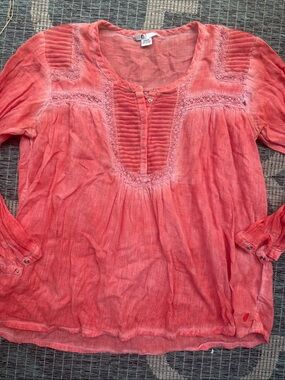 Lightweight cotton Coral Peasant Blouse - Women Tops S